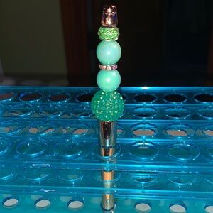 Green Beaded Pen with Gold Accents